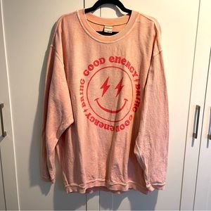 Pink Lily Peach Graphic Good Energy Sweatshirt